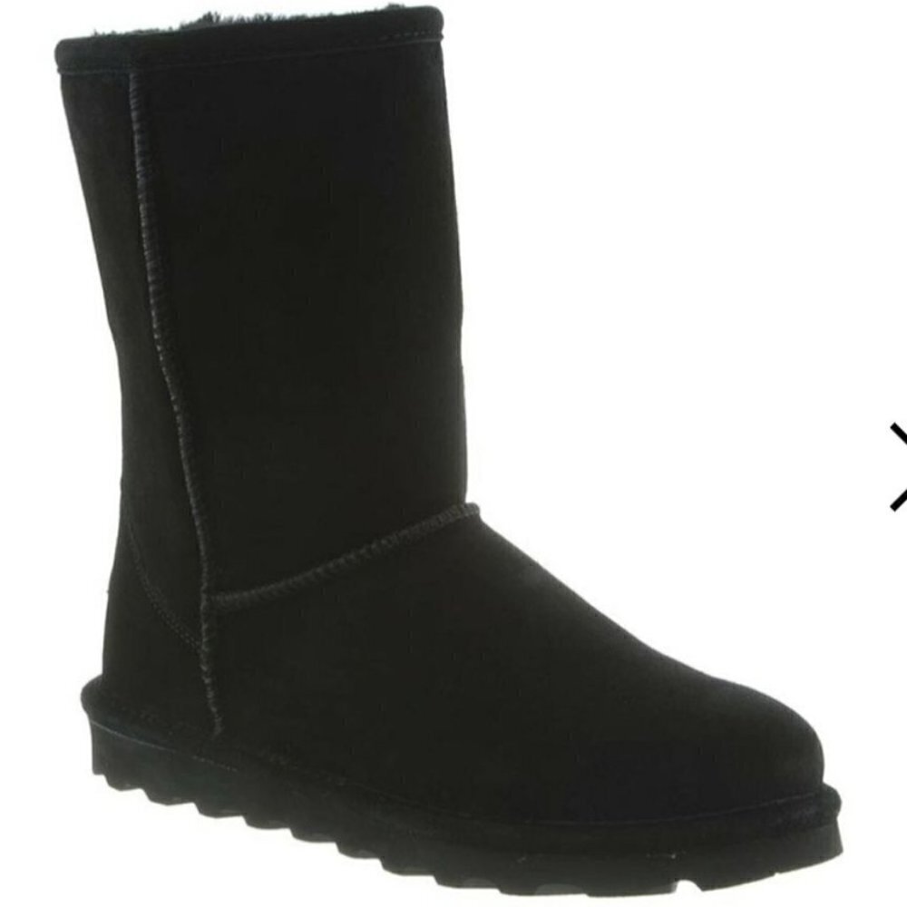 Bearpaw Elle Short Black Suede Sheepskin Mid Calf Boot Size 7(38)